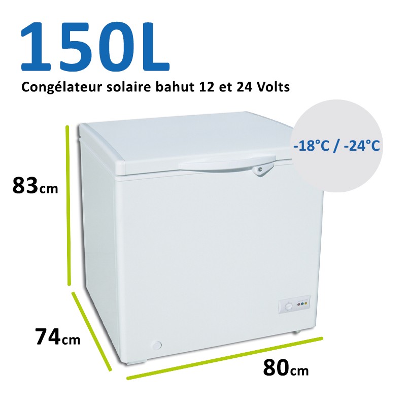 Congélateur bahut pour installation solaire 12 et 24 Volts 150L