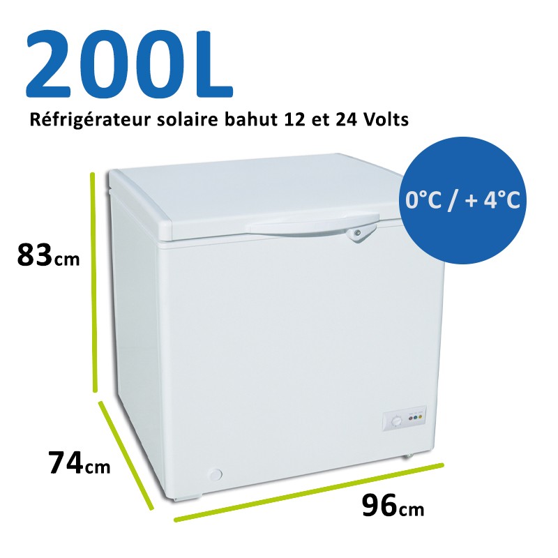 Réfrigérateur bahut pour installation solaire 12 et 24 Volts 200L